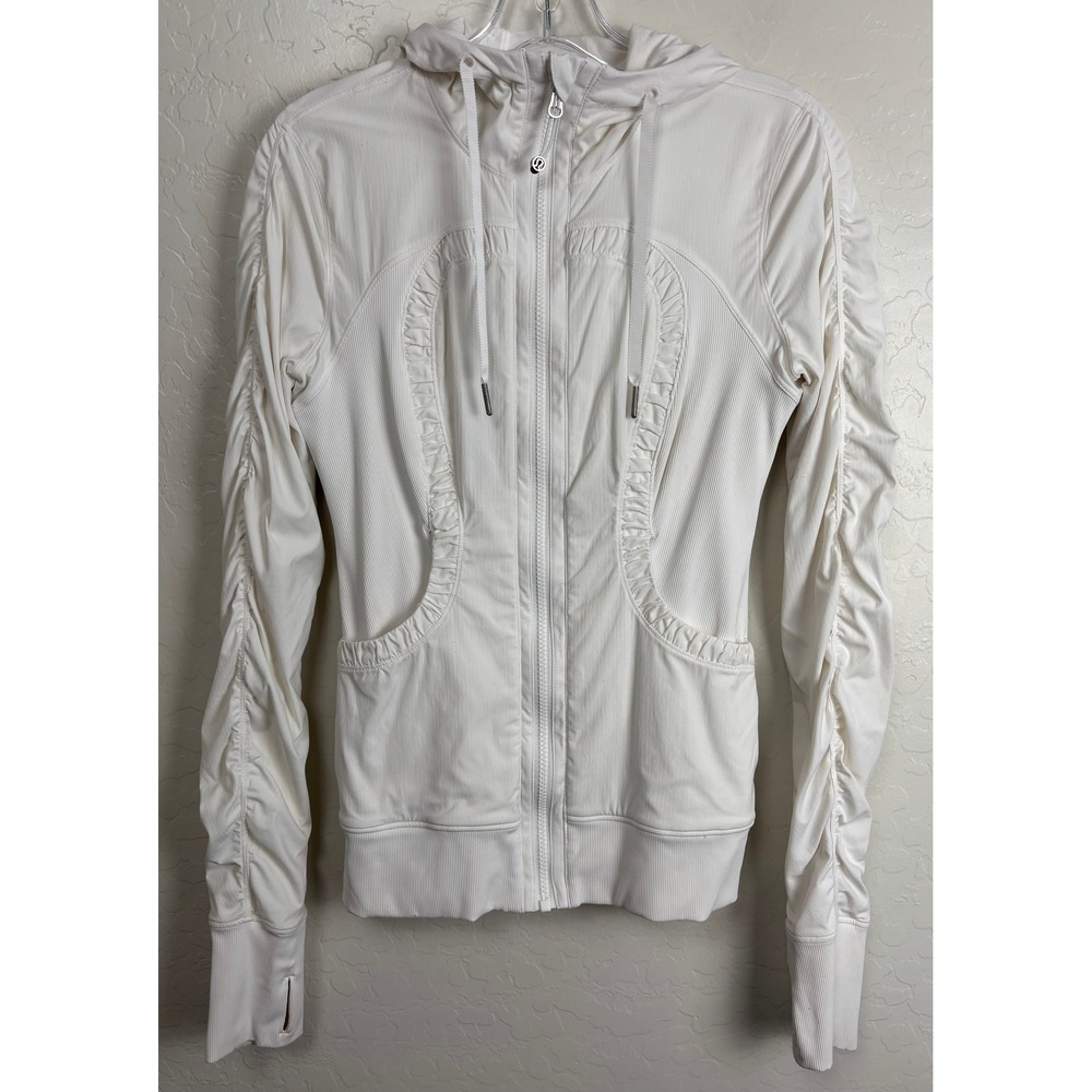 Lululemon Stride Jacket White Ruched Full Zip Hooded Sweatshirt Size 4 2096